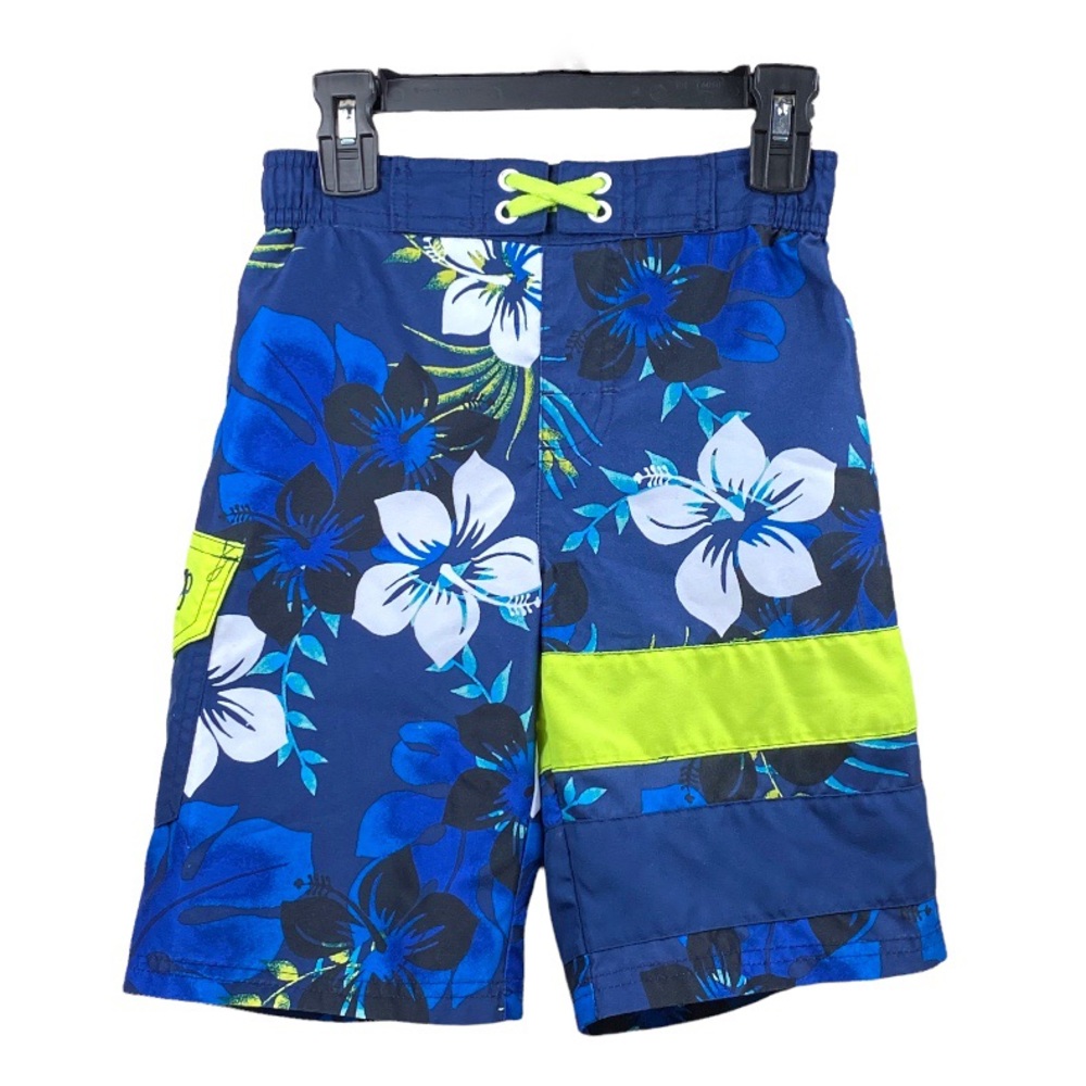 OP Ocean Pacific Hawaiian Hibiscus Print Cargo Swim Trunk Boardshorts Surf S 6-7